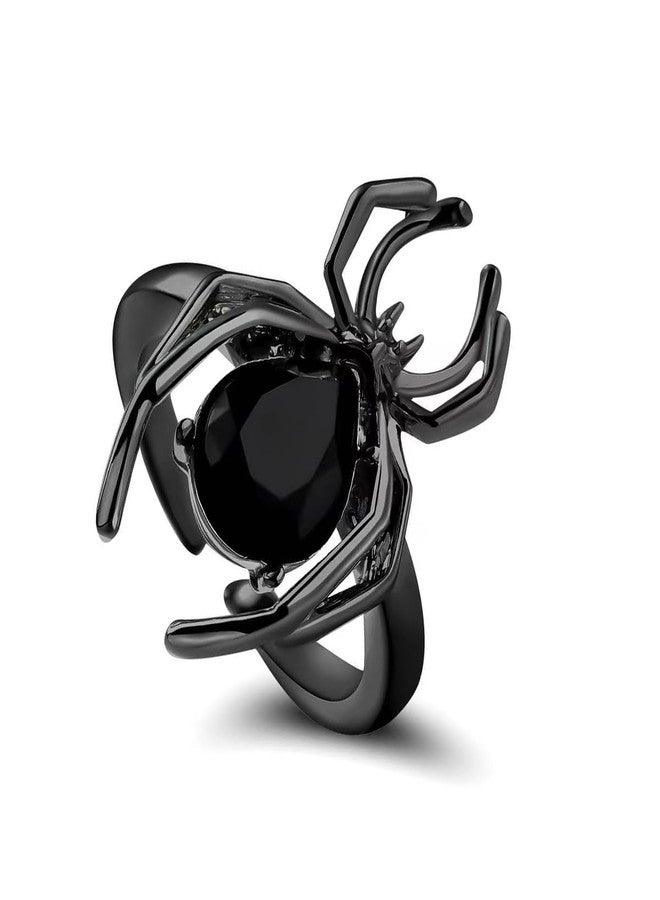 eartif Spider Rings for Women Men Vintage Gothic Black Gem Knuckle Ring Adjustable Open Couple Rings Halloween Party Favors (Black) - Image 1